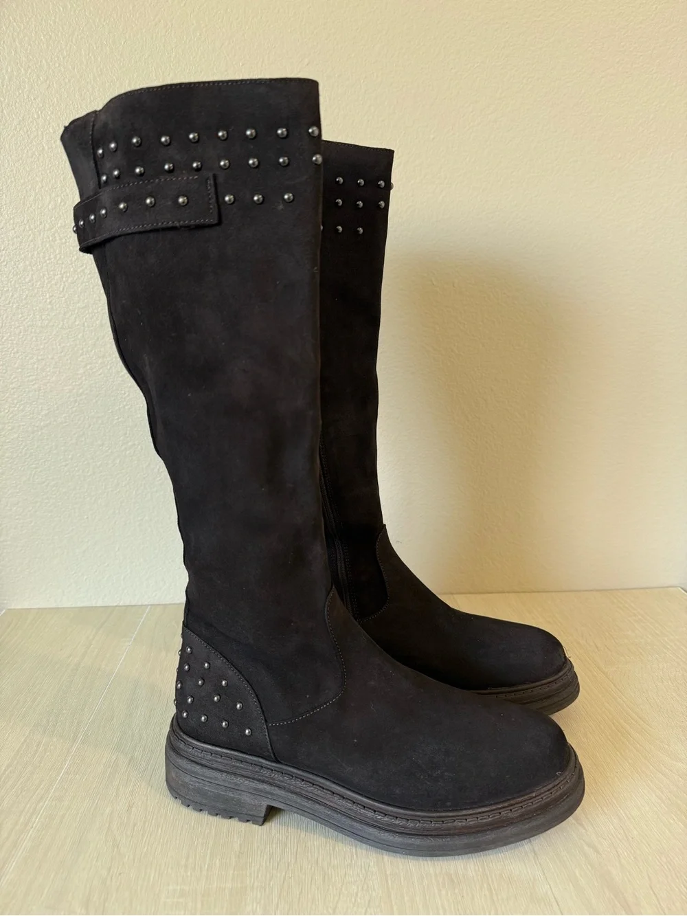 Emanuele Crasto Italy Brown Suede Studded Knee High Boots Women’s EU 38